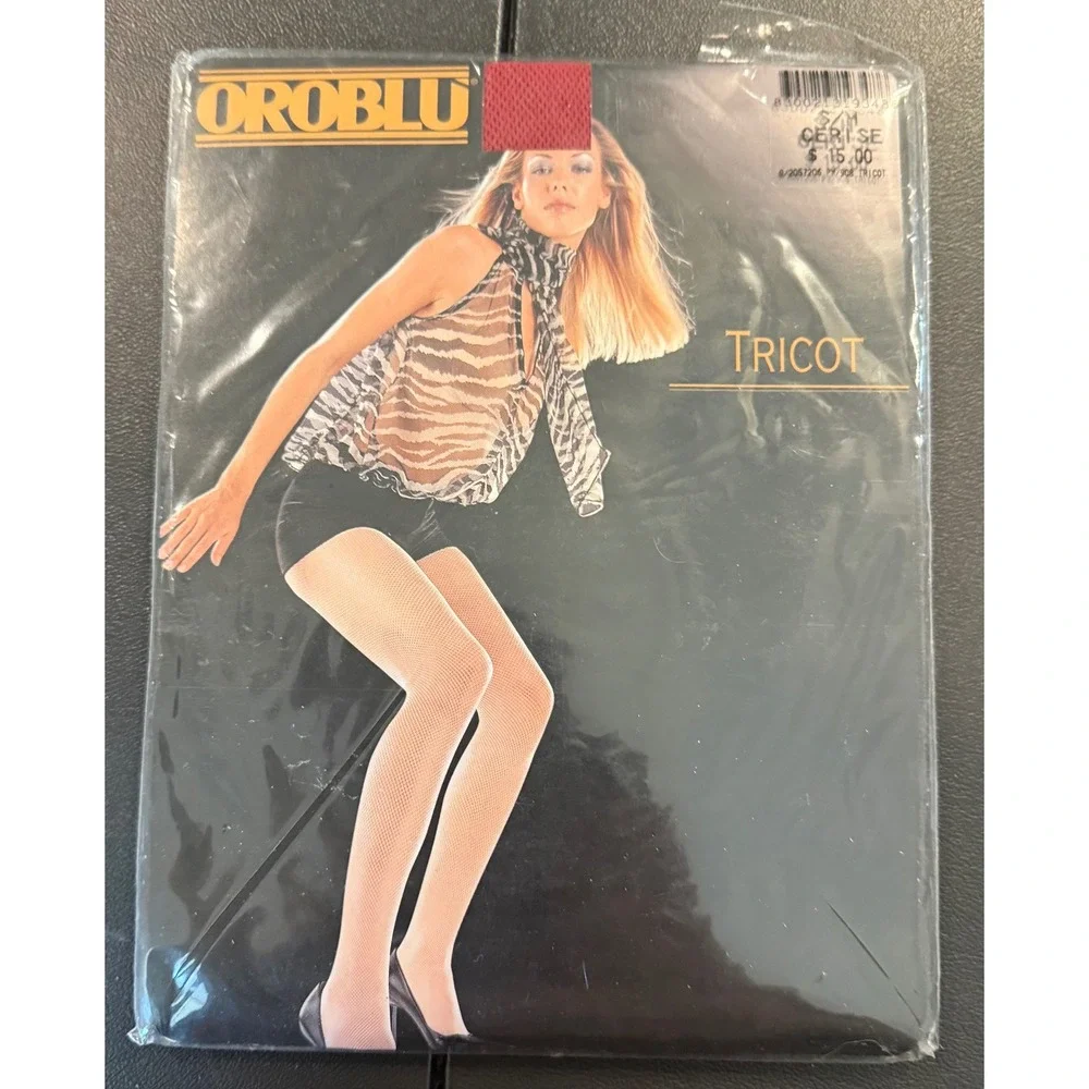 Oroblu‎ S/M Tricot Tights Cerise Pink Micro Fishnet Hosiery Made in Italy NEW